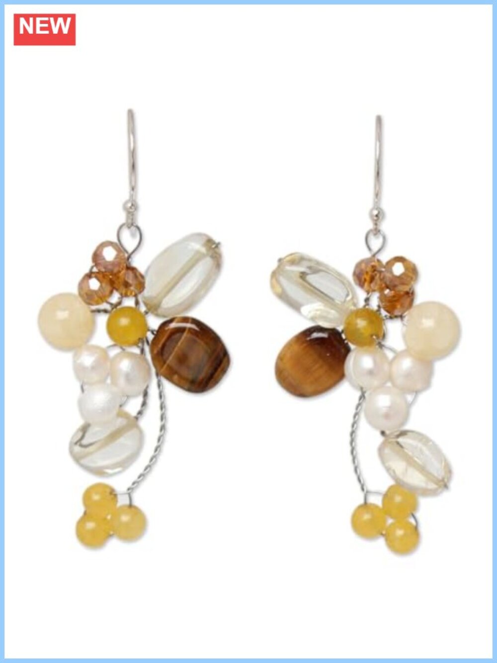 Handcrafted Quartz Pearl Dangle Earrings French Wire 2 Inch